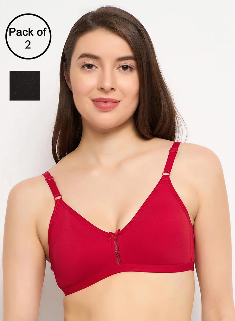 كلوفيا Smoothie Non-Padded Non-Wired Full Coverage T-shirt Bra in Red & Black - Cotton